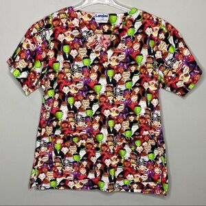 Landau Halloween Costume Scrub Top Red Black